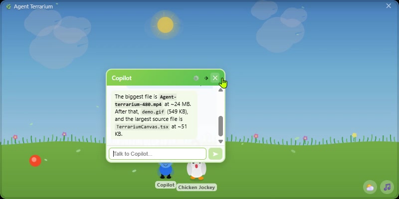 Chatting with Copilot in Agent Terrarium